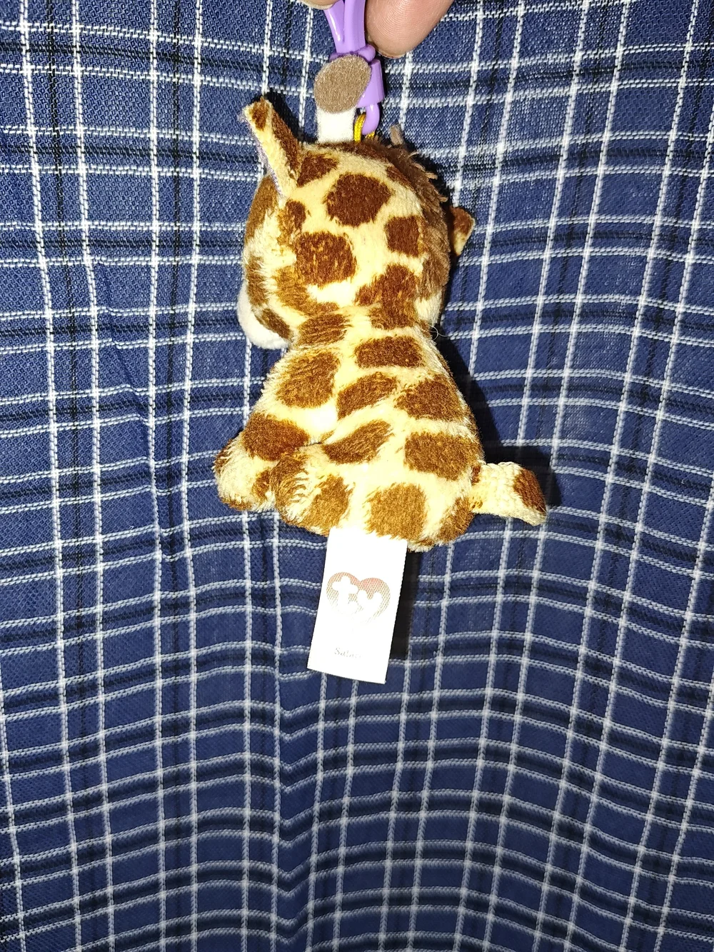 Ty Giraffe Plush Key Clip - Brown, Cream, Purple